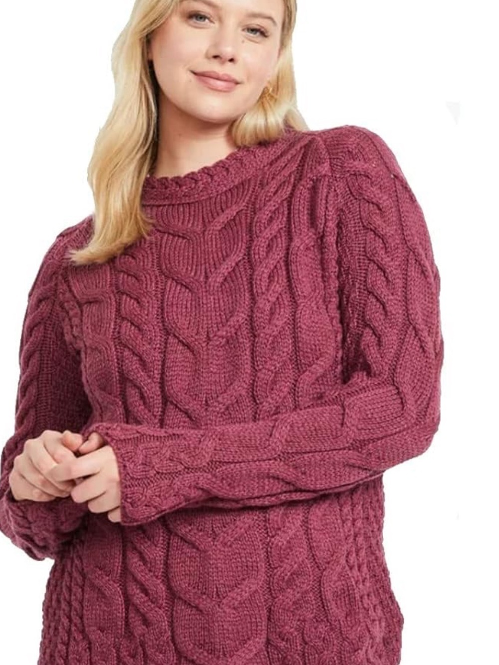 aran s Cozy Cable Knit Sweater - Burgundy